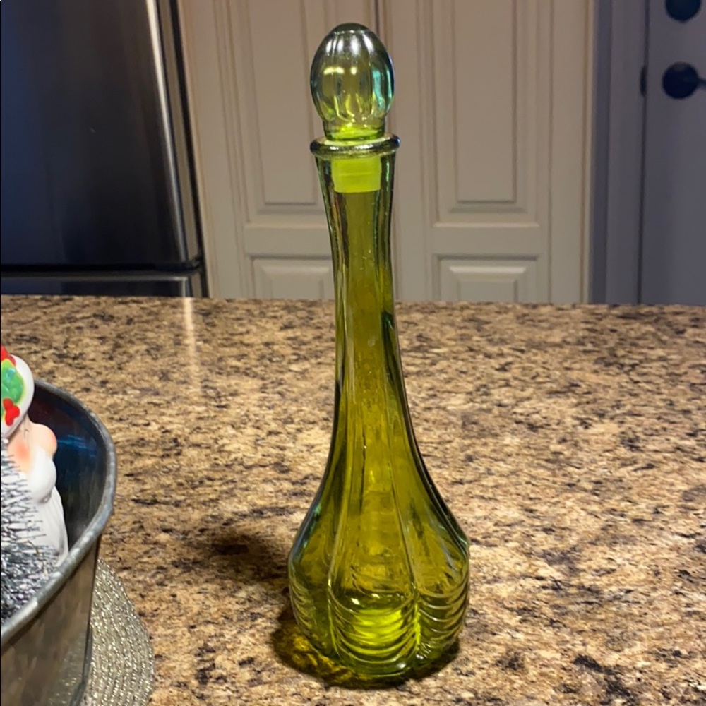 Avon bath oil bottle. Green with tight plug. 9 in